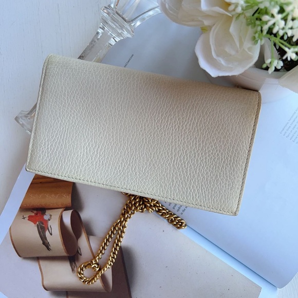 Gucci Calfskin GG Marmont Bow Chain Wallet White - Picture 4 of 6